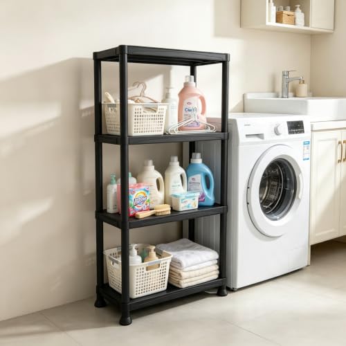 Garage Shelving Plastic Storage Shelves 4-Tier Unit 52x24x12 Inches - Waterproof & Sturdy