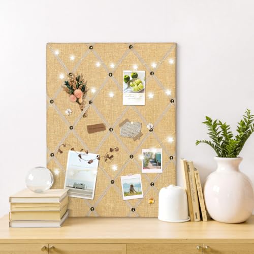 Natural Jute Memo Board with Criss-Cross Ribbon Grid Wall Decor