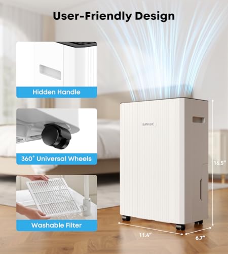 White 32 Pints Dehumidifier for Basement 2500 Sq.Ft - BANABIE