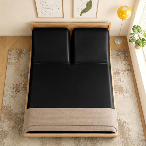 Split Top King Fitted Sheet for Adjustable Beds - Black, Satin, 34 Inch Split