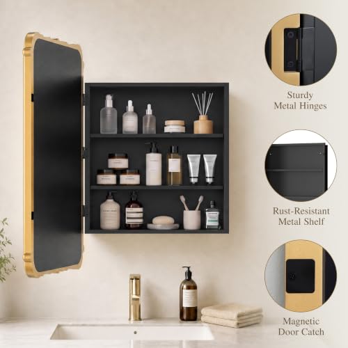 Vintage Wooden Medicine Cabinet with Mirror and Storage - Gold, 20x30 Inches