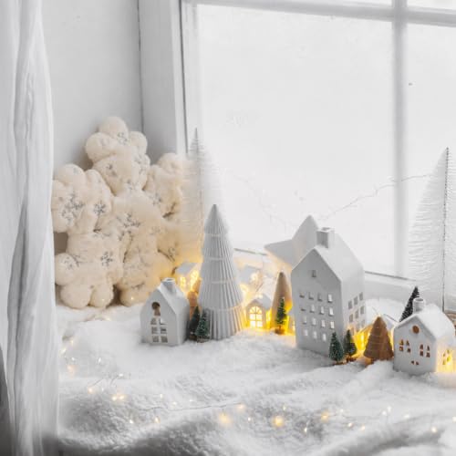 Christmas Snowflake Throw Pillows - White Plush Decorative Cushions, 19.7 Inches, Set of 2