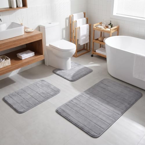 3-Piece Memory Foam Bathroom Rugs Set Non-Slip Ultra Soft Bath Mat