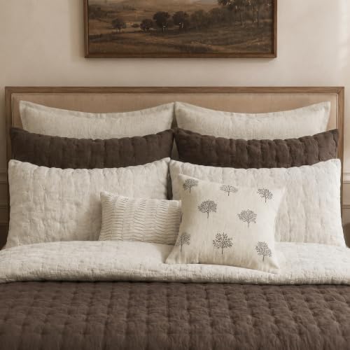 French Flax Linen Pillow Sham - Standard 20x26in Natural Tack Quilted