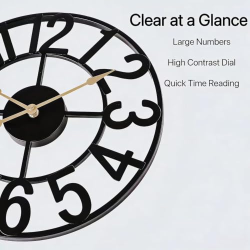 14 Inch Silent Battery Operated Vintage Metal Wall Clock for Living Room & Kitchen