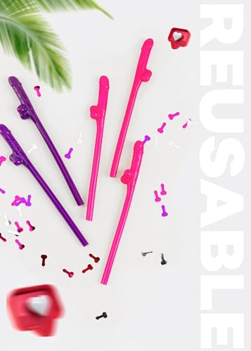 10 Penis Straws with Confetti - Bachelorette Party Drink Favors