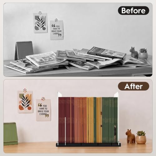 Wood Magazine Holders with Acrylic Dividers - Space-Saving Desk Organizer