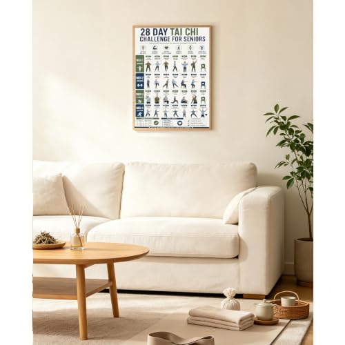 Tai Chi Walking Workout Poster - 28 Day Exercise Wall Art for Seniors & Adults - Unframed 12x16 Inches