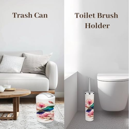 Bathroom Accessory Set 6PCS Hummingbirds Flowering Branch Magnolia - Multi2