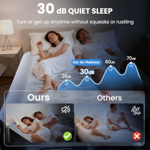 Black Queen Air Mattress with Built-In Pump 18in Leak-Tested Durable Support
