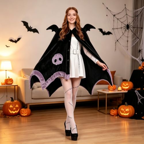 Women Halloween Bat Hoodie Costume with Wings - Soft Bat Blanket Snugie Wearable