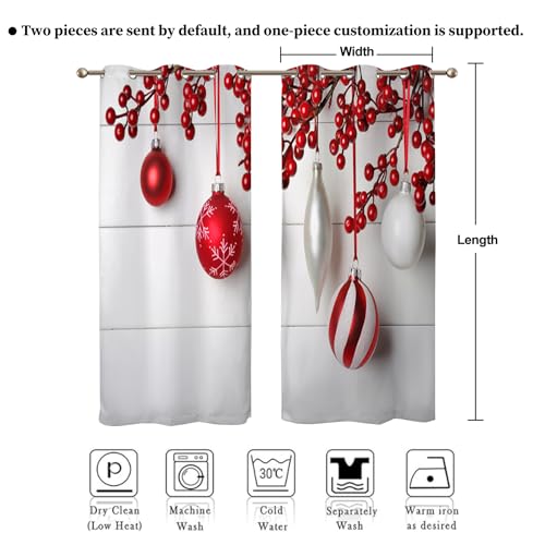 Red Berry Christmas Ornament Blackout Curtains 2 Panels 84"L x 42"W - Red & White Variation