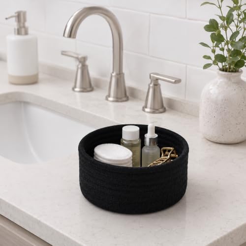Small Woven Cotton Rope Basket for Organization - Black