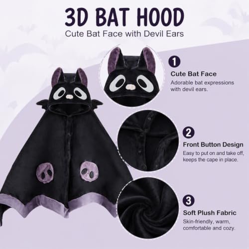 Halloween Bat Blanket Hoodie for Adults Kids Oversized Sherpa Wearable Throw