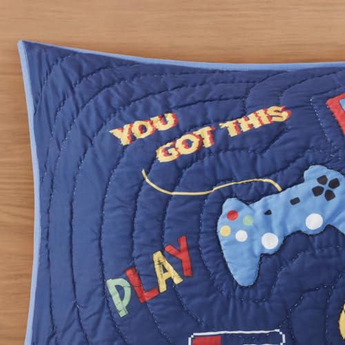 Kids Full/Queen Navy Blue Game Controller Quilt Set - 3 Piece Bedding