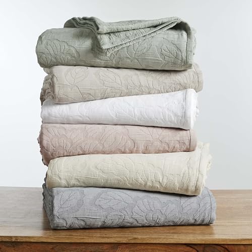 Oversized Cotton Bedspread Set - King / Beige - 3 Piece Decorative Bedding