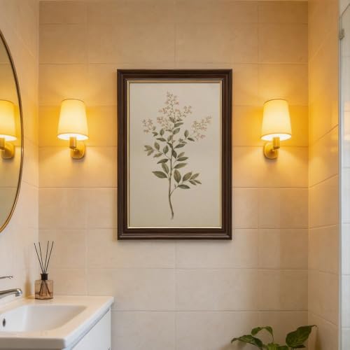 Wood Grain Gold Framed Botanical Wall Art with Pink Blossoms - 24x36
