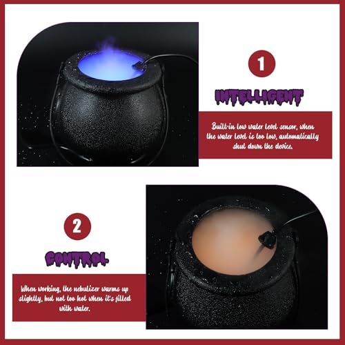 LED Halloween Mist Maker with Witch Cauldron - Creepy Fog Effect for Parties