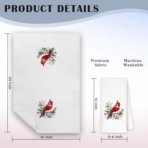 Christmas Cardinal Kitchen Towels - Bird Dish Hand Towels for Holiday Decor - 16x24 Inch - Bird Towels-d