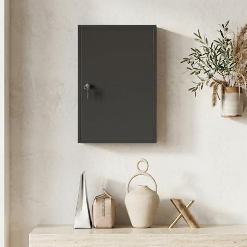 Steel Wall Mount Medicine Cabinet 3-Tier Lockable Bathroom Storage Black
