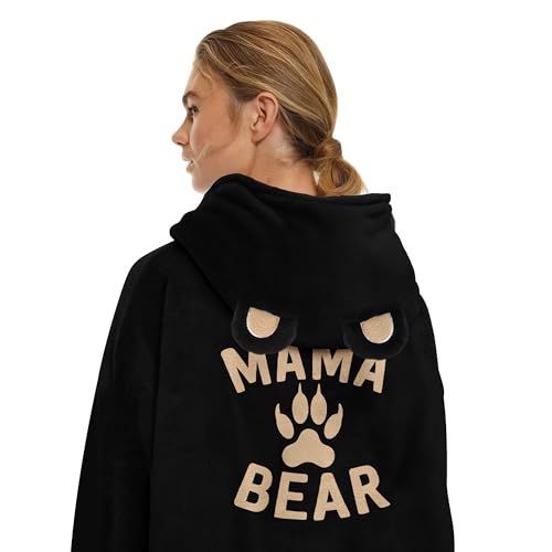 Black Mama Bear Wearable Blanket - Cozy Throw for Women, Birthday Gift