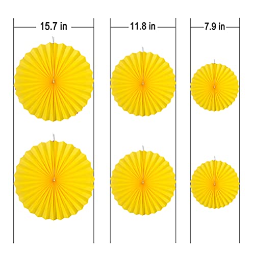 Yellow Paper Fans Hanging Decoration 6 Pack - Summer Party & Event Decor