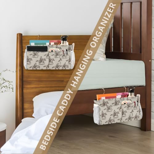 Western Cowboy Pattern Bedside Caddy Organizer with 6 Pockets & Hooks for Bunk Beds