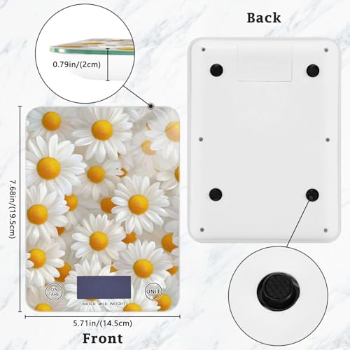 QwThum Food Scale Kitchen Digital Scale Food Ounces and Grams Dieting Baking Cooking Waterproof Glass Panels LCD Display,4 Units Scale Tare Function Daisy White