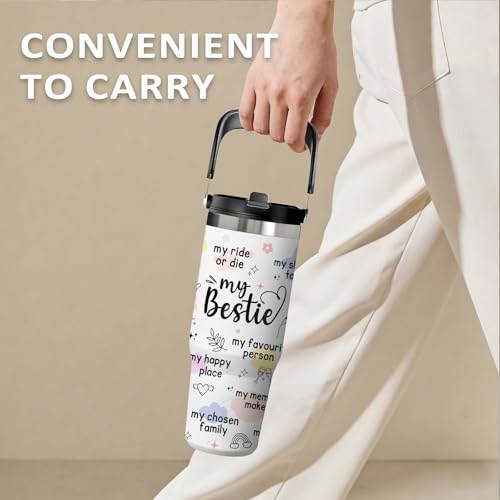Bestie Tumbler 30oz - Friendship Gift for Women, Stainless Steel Insulated Cup with Handle