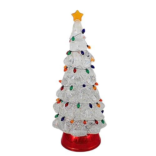 Lighted Swirl Tree Christmas Decoration with Red Base - 12.5 Inch Plastic