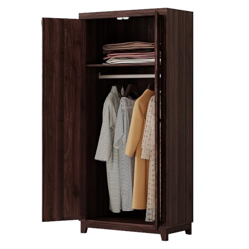 Tall Wooden Wardrobe Closet with Doors, Espresso Finish - 70"