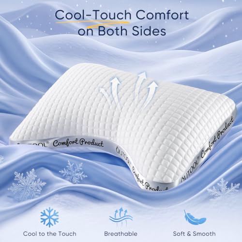 QUTOOL Cooling Crescent Side Sleeper Pillow - White, Standard Size, Adjustable Loft