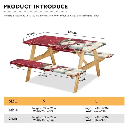 Snowman Picnic Table Cover with Bench Covers - Waterproof Christmas Outdoor Table Cover, 94 x 30 in, Cute Snowman Variation