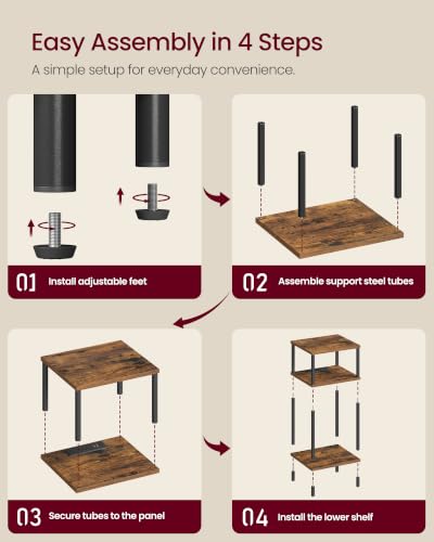 VASAGLE Rustic Brown & Ink Black 3-Tier Side Table with Charging Station