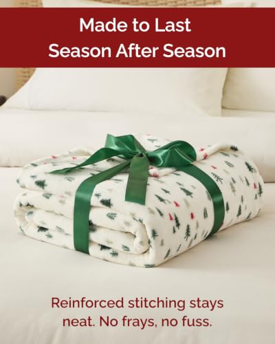 Christmas Fleece Blanket King Size - Holiday Tree Pattern 90x108