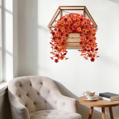 Artificial Hanging Fall Flowers - UV Resistant Orange Red 2 Pack