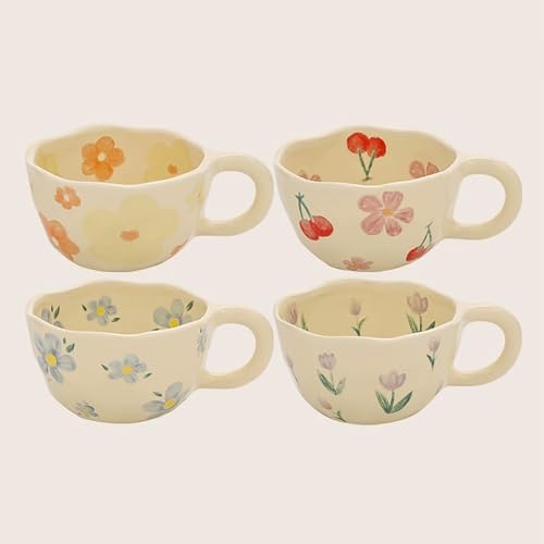 Blue Flower Ceramic Mug - Cute Floral Coffee Cup for Office & Home - 8.5oz