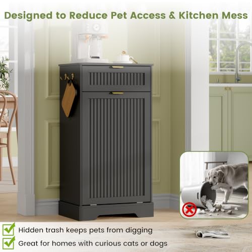 Tilt-Out Trash Can Cabinet 13 Gallon Black with Deodorizing Function - 14 x 20.3 x 38.6 Inches