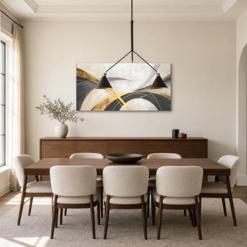 Geometric Abstract Canvas Wall Art - Black, Gold, Gray, Beige - 48 x 24 Inches