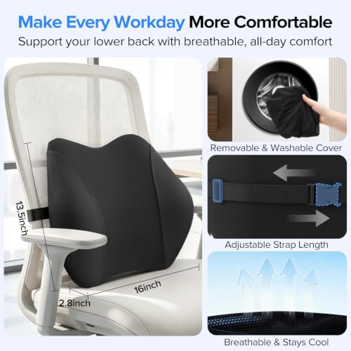 Lumbar Support Pillow for Office Chair - Lower Back Pressure Relief, Black