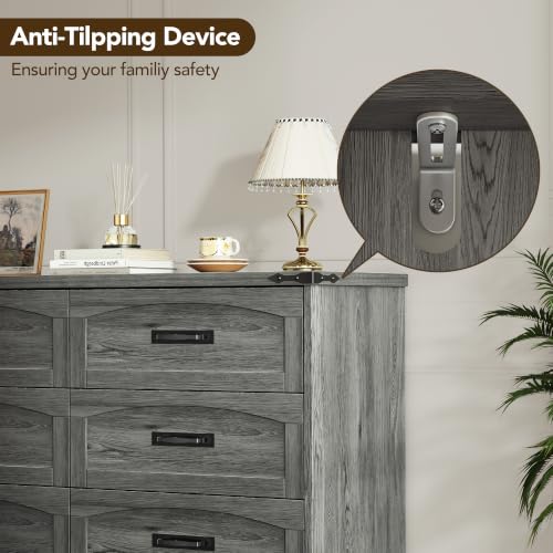 Decofy Grey 47" Farmhouse 6-Drawer Dresser for Bedroom — Variation: Grey