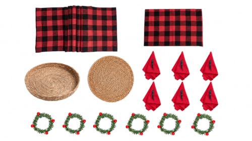 Britimes Buffalo Plaid Table Runner Set - Red Christmas Dining Decor, 26 Pack