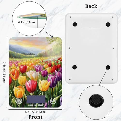 QwThum Food Scale Kitchen Digital Scale Food Ounces and Grams Dieting Baking Cooking Waterproof Glass Panels LCD Display,4 Units Scale Tare Function Cartoon Tulips