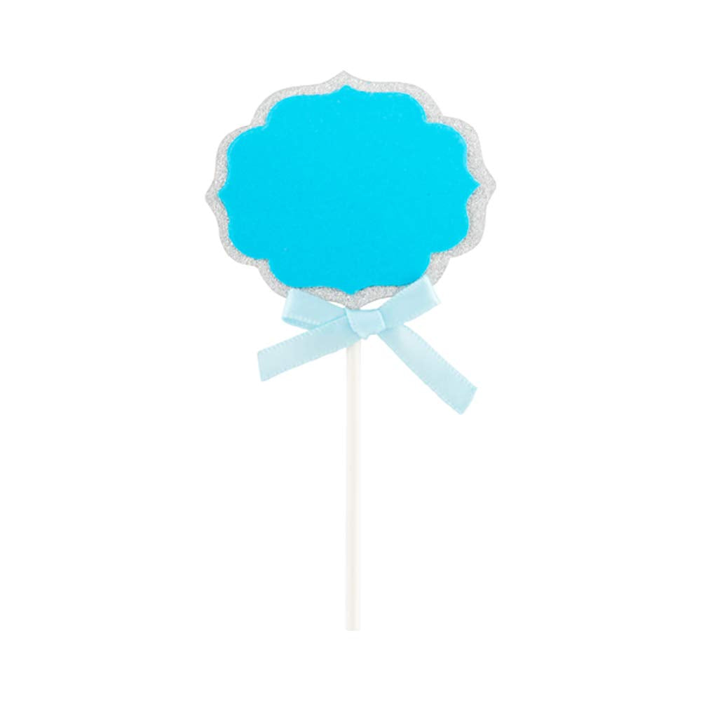 Restaurantware Top Cake 4.5 X 2.5 Inch Cake Toppers 10 DIY Cake Topper Inserts - Sturdy With Glitter Rim Blue And Silver Paper Cake Decoration Birthday Baby Shower Wedding Supplies