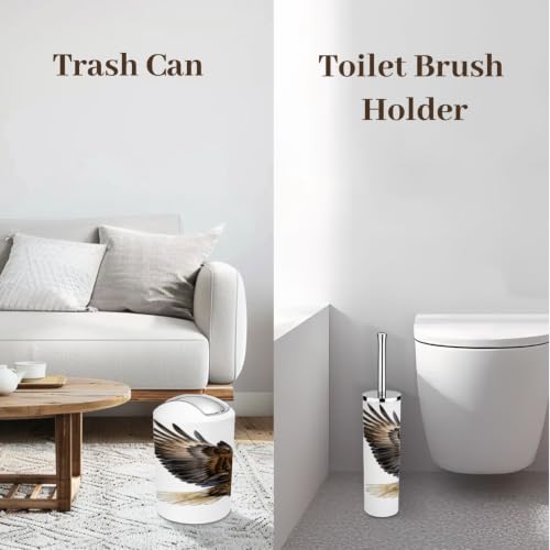 Bathroom Accessory Set 6PCS Bald Eagle Watercolor Bird White Head & Tailed - Multi4