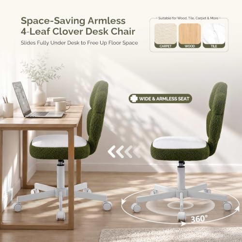 VINGLI Lucky Clover Armless Vanity Chair in Dark Green – Small Space