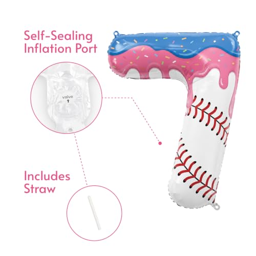 Pink Baseball Drip Number 7 Balloon for Birthday Party Decorations