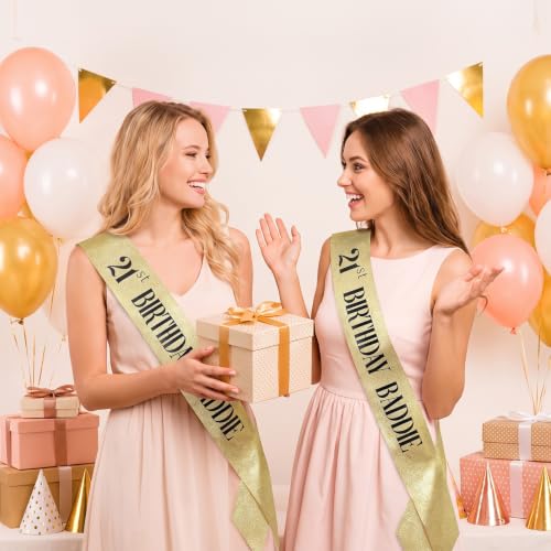 Gold Glitter 21st Birthday Sash - Baddie Party Decoration for Women & Men
