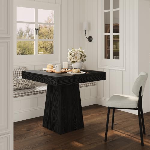 Black Small Farmhouse Dining Table with Drawers - 31.5 Inch Kitchen Table