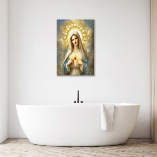Religious Wall Art Canvas Mary Mother of God Jesus - 24 x 16 Inches - Catholic Decor